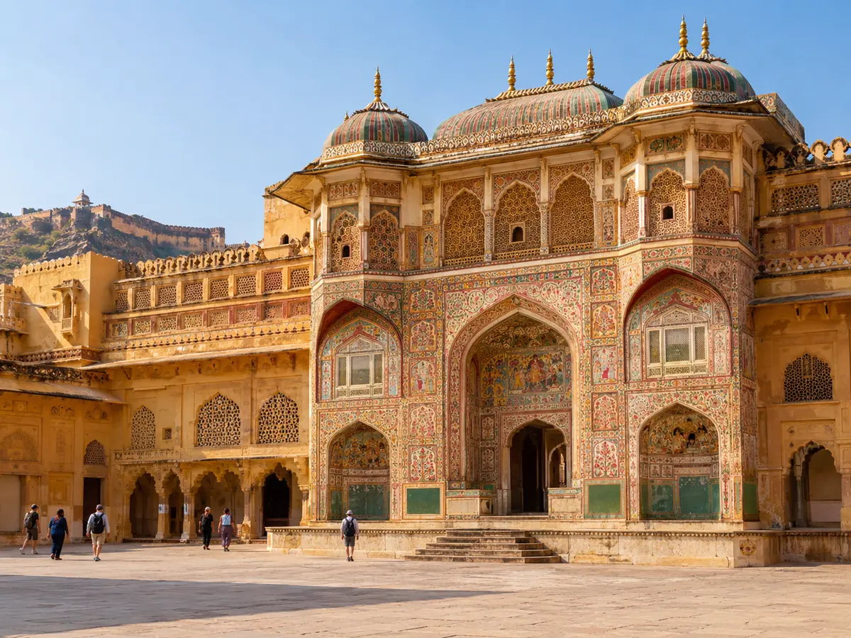 Das bemalte Tor Ganesh Pol im Hof des Fort Amber, Jaipur